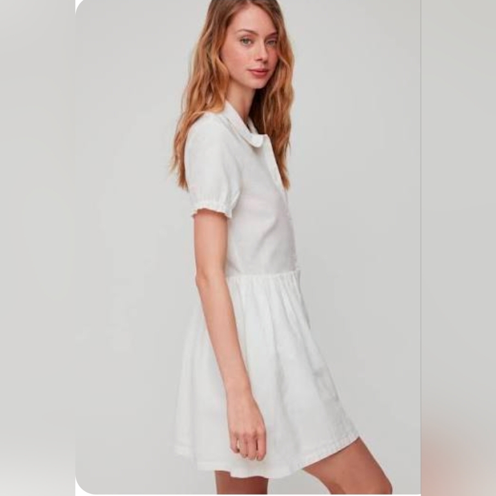 Sunday Best White Linen Babydoll Mini Dress, Medium
